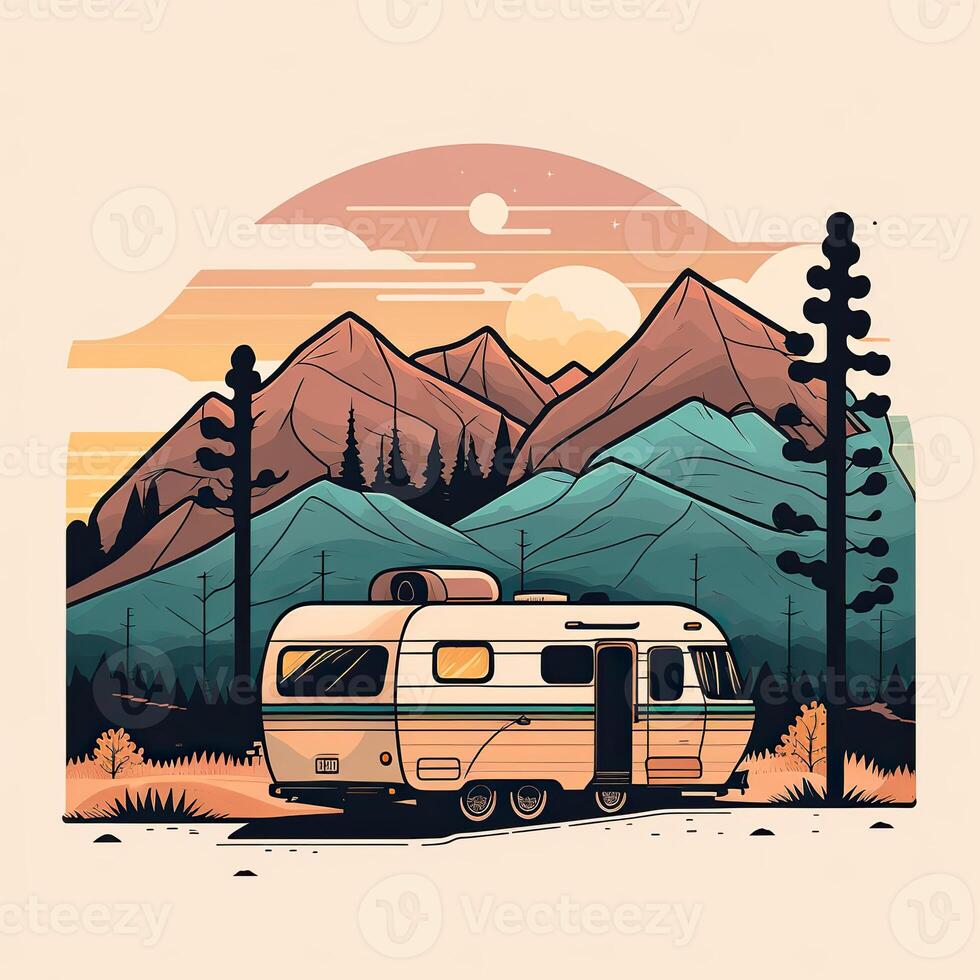 ai gerado. generativo ai. vintage retro campista rv casa caminhão. aventura viagem viagem motivacional poster. pode estar usava para decoração e inspiração. gráfico arte ilustração. foto