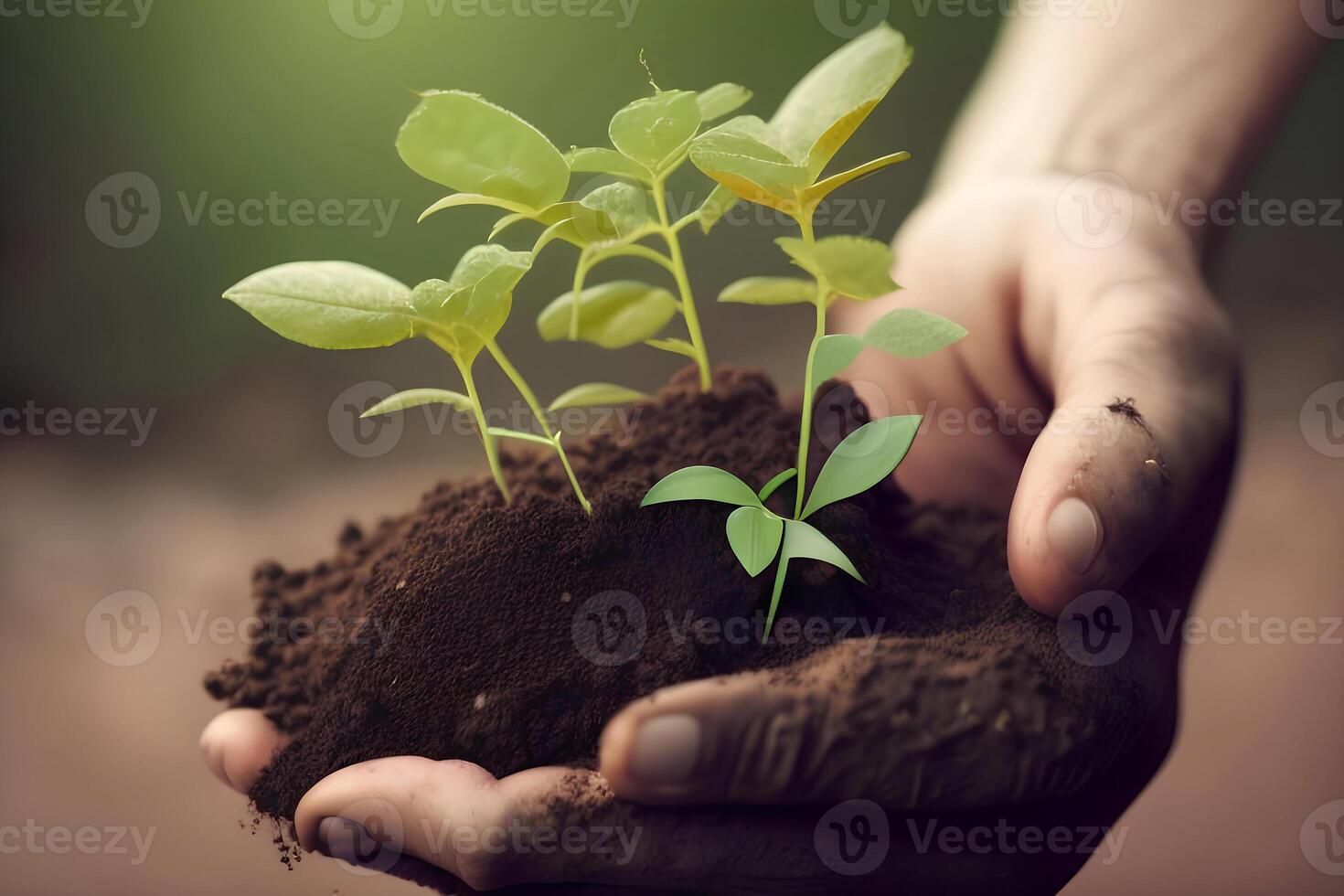 uma pessoa segurando uma pequeno plantar dentro seus mãos foto