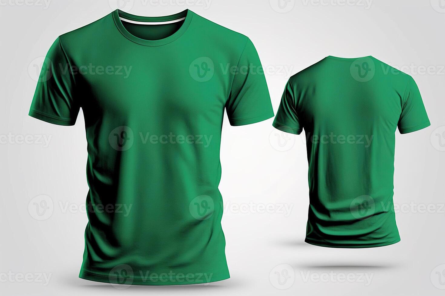 foto realista masculino verde Camisetas com cópia de espaço, frente e costas visualizar. ai gerado