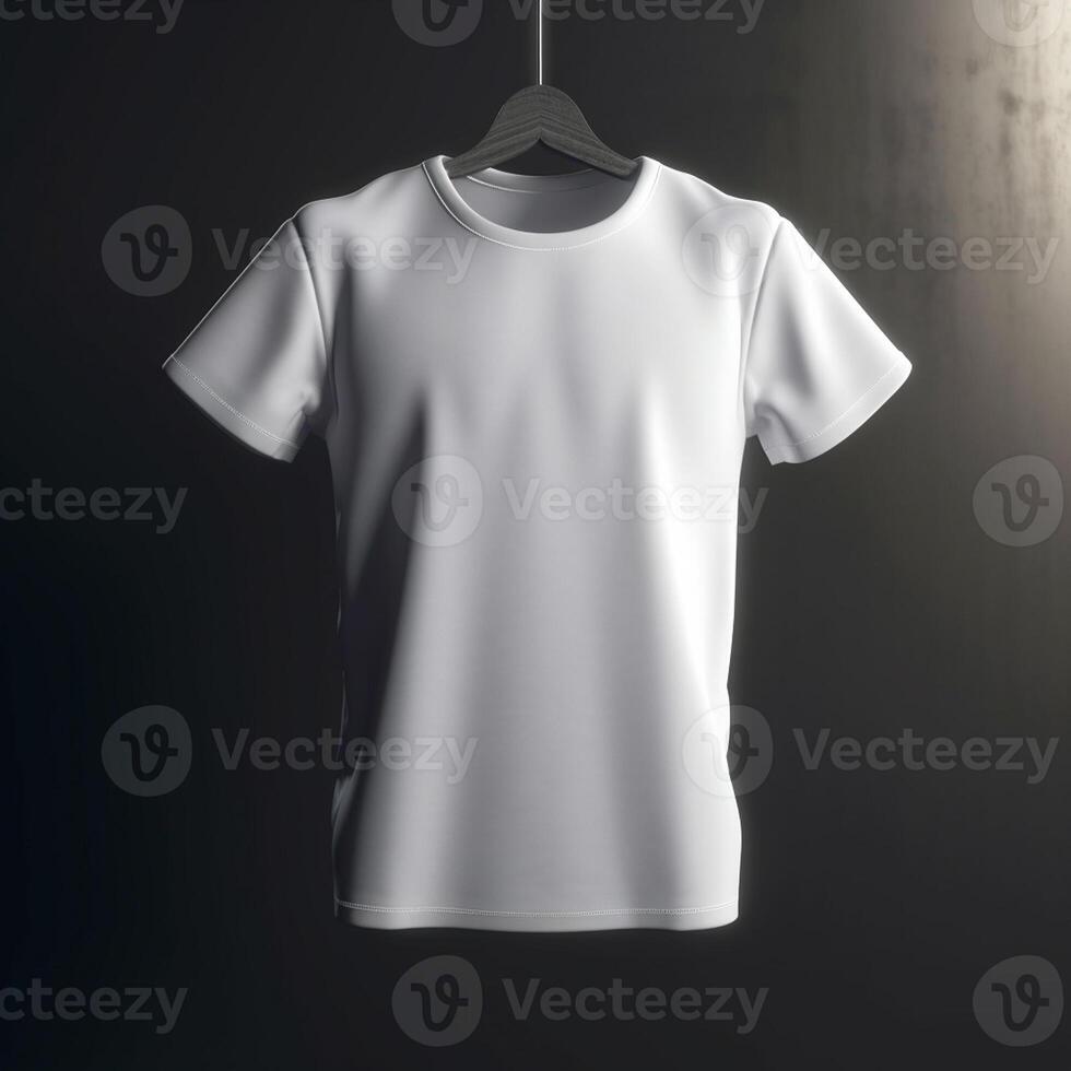 branco camiseta brincar isolado em cinzento fundo. 3d Renderização ai gerado obra de arte foto