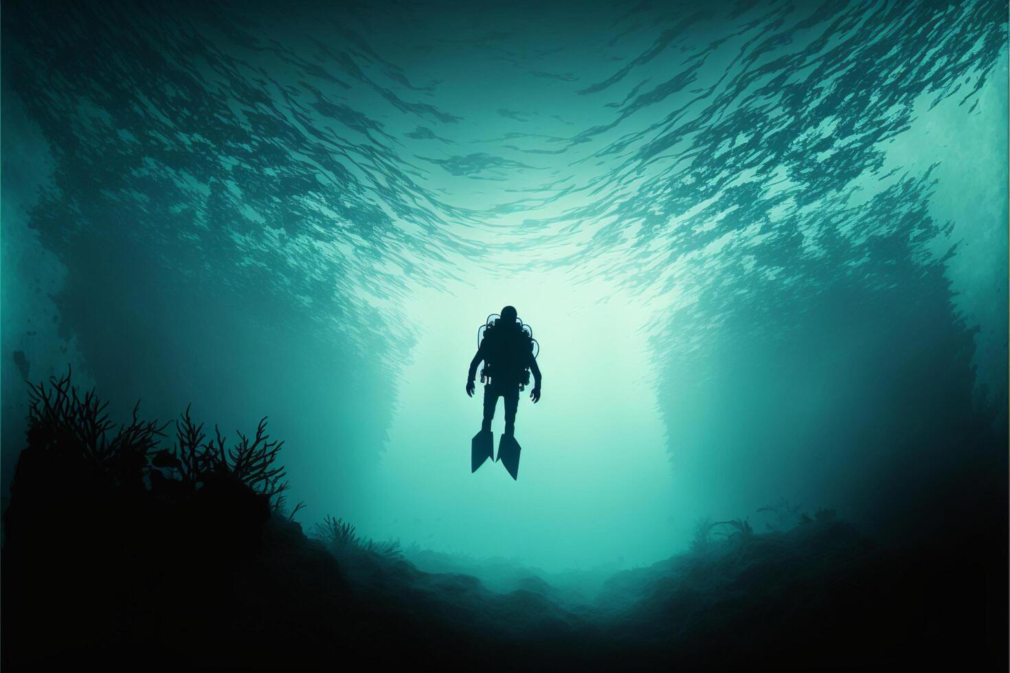 profundo mar fundo embaixo da agua esvaziar calma oceano mergulhador .generativo ai foto