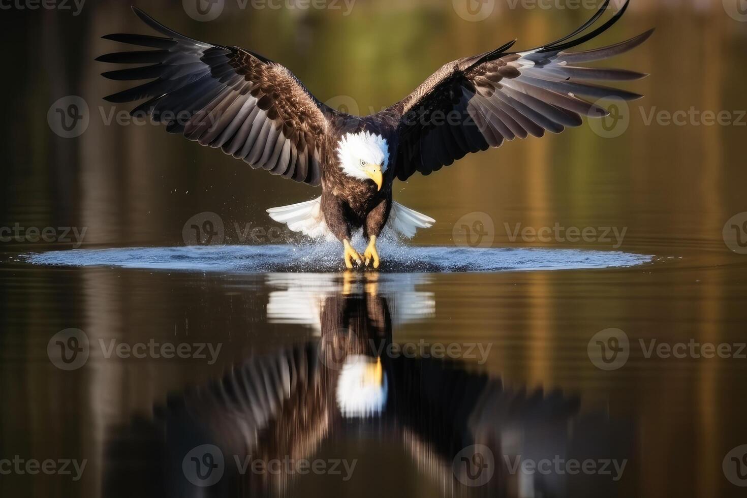 a Águia dentro voar pegando peixe a partir de uma lago criada com generativo ai tecnologia. foto