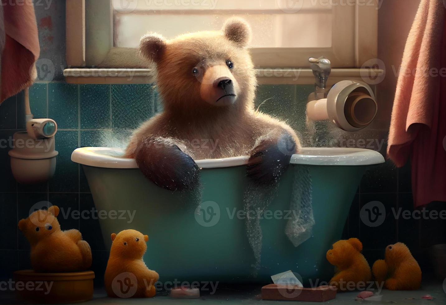 fofa Urso dentro banheira, animais de estimação limpeza. gerar ai. foto