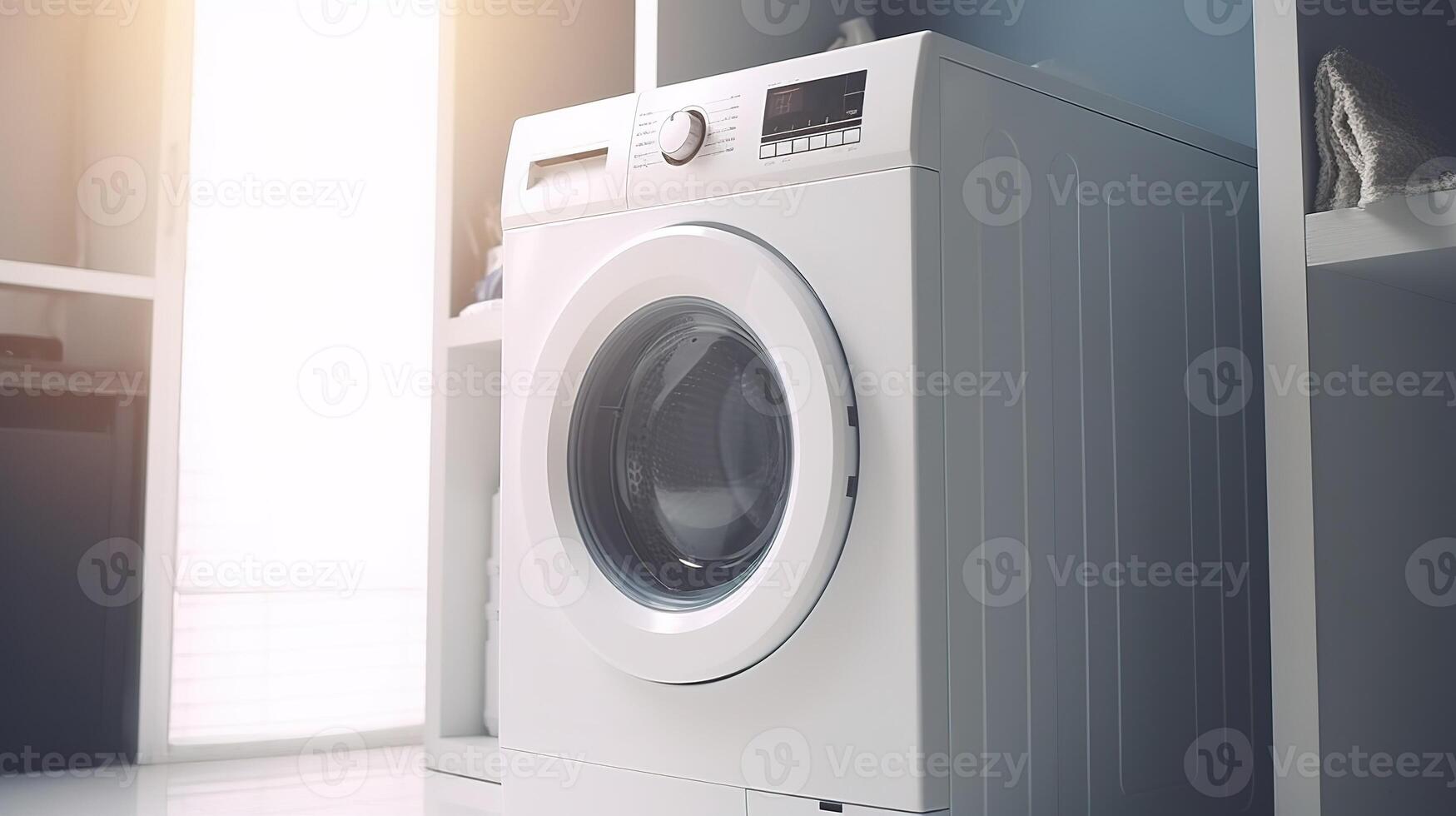 moderno lavanderia sala, à moda mobília e avançado aparelhos. generativo ai foto