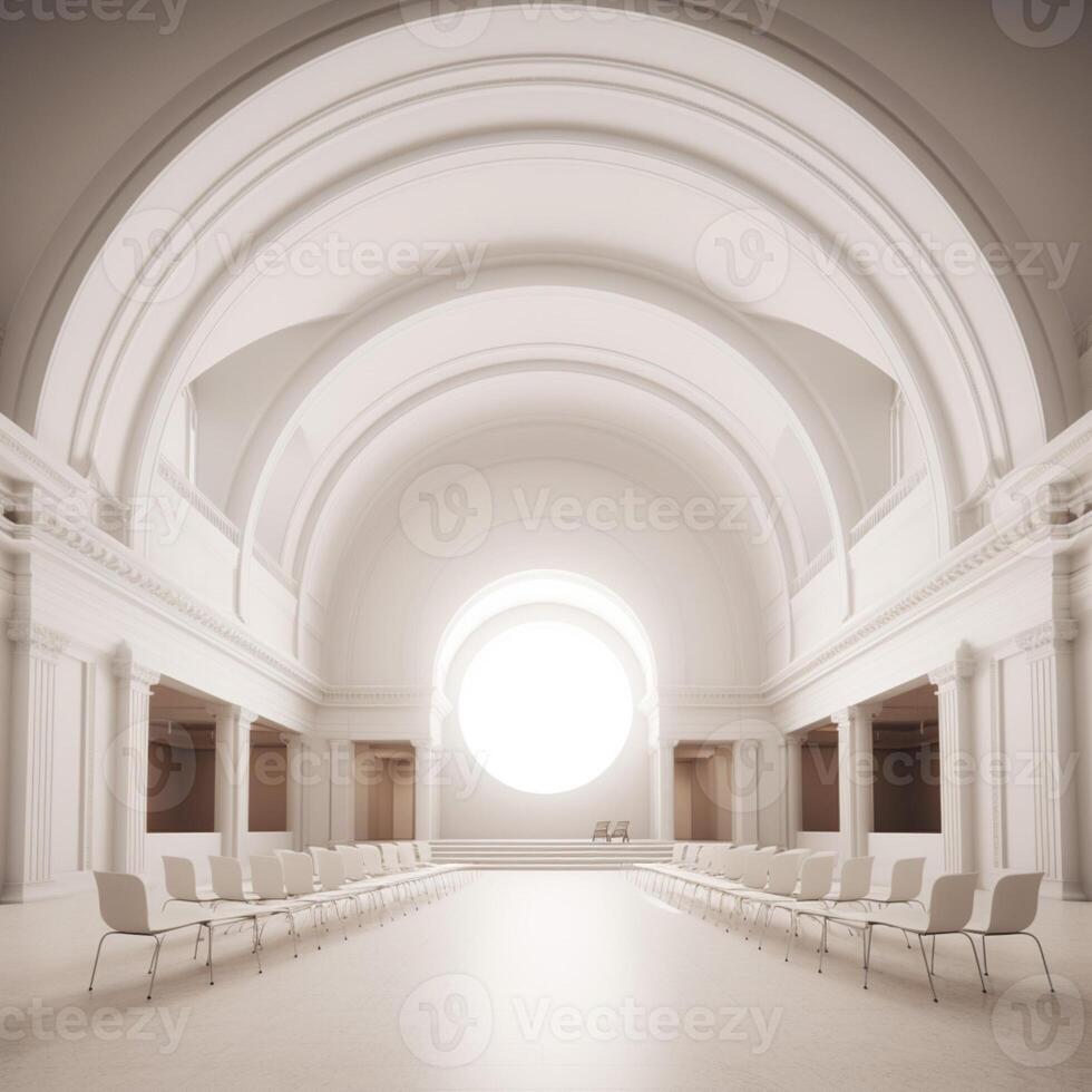 uma 3d Renderização do uma quarto com uma ampla círculo dentro a meio ai generativo foto
