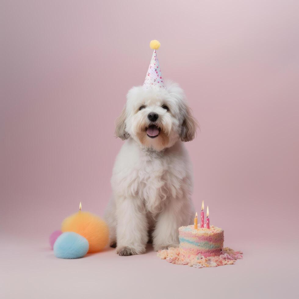 fofa engraçado aniversário cachorro. ilustração ai generativo foto
