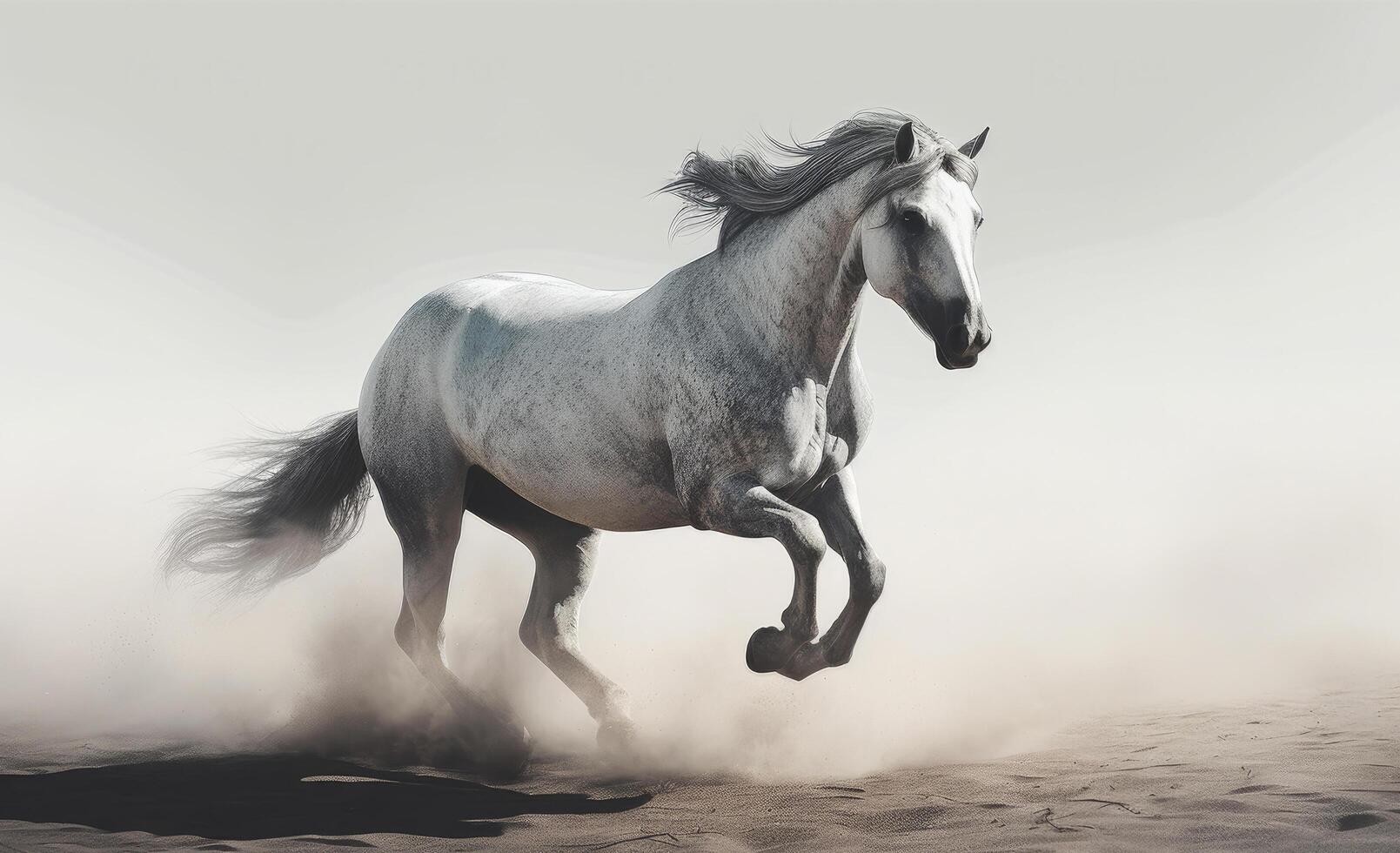branco cavalo galopando dentro a deserto. ilustração ai generativo foto