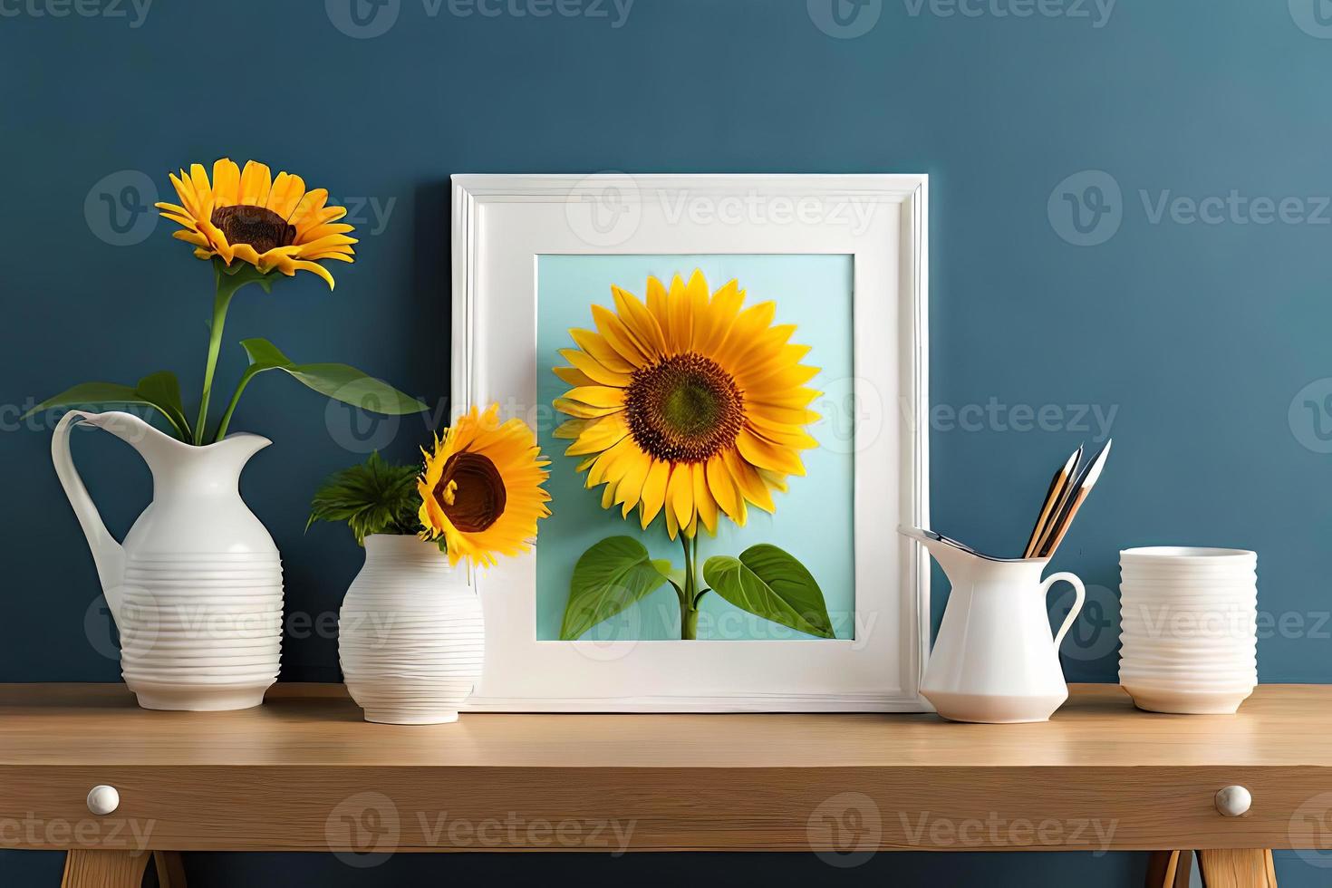 mínimo branco cenário quadro, Armação tela de pintura exibição com flor dentro vaso foto