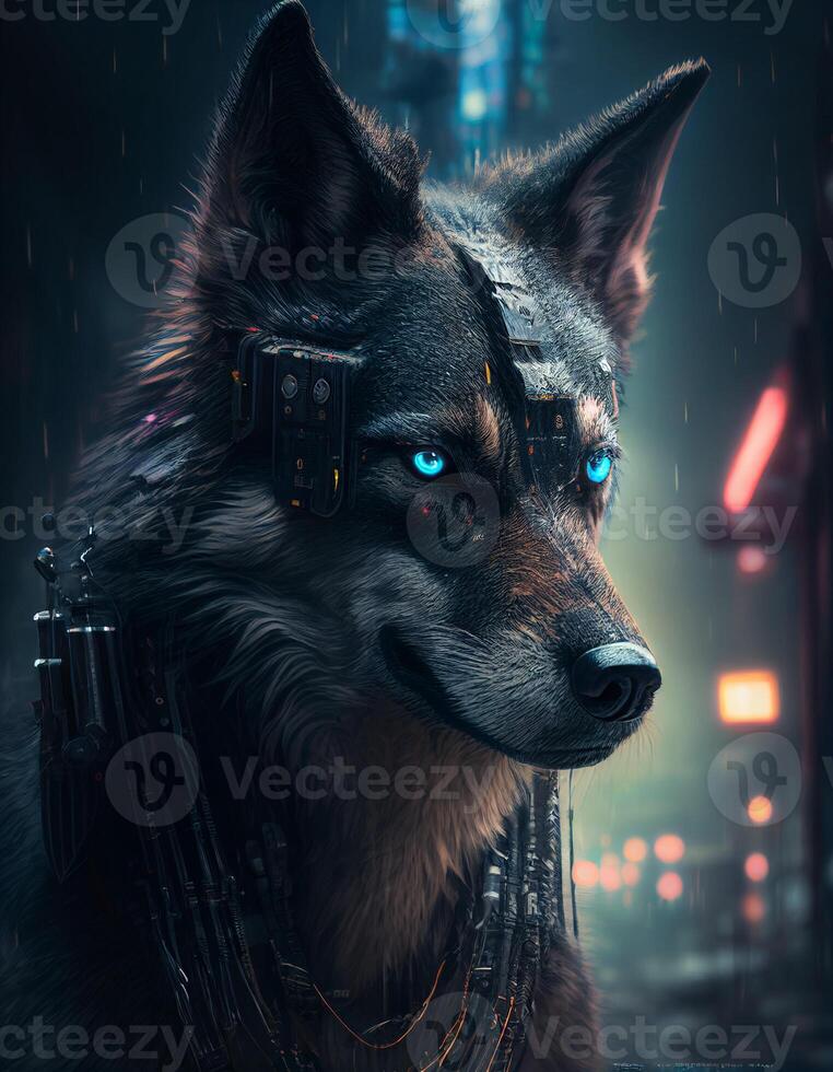 cyberpunk Lobo engradado com ai Ferramentas foto