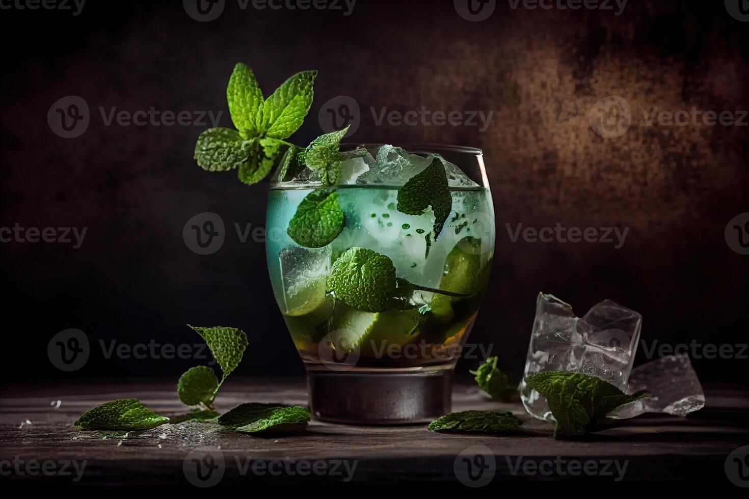 generativo ai ilustração do Mojito coquetel com gelo e hortelã, perfeito para verão foto