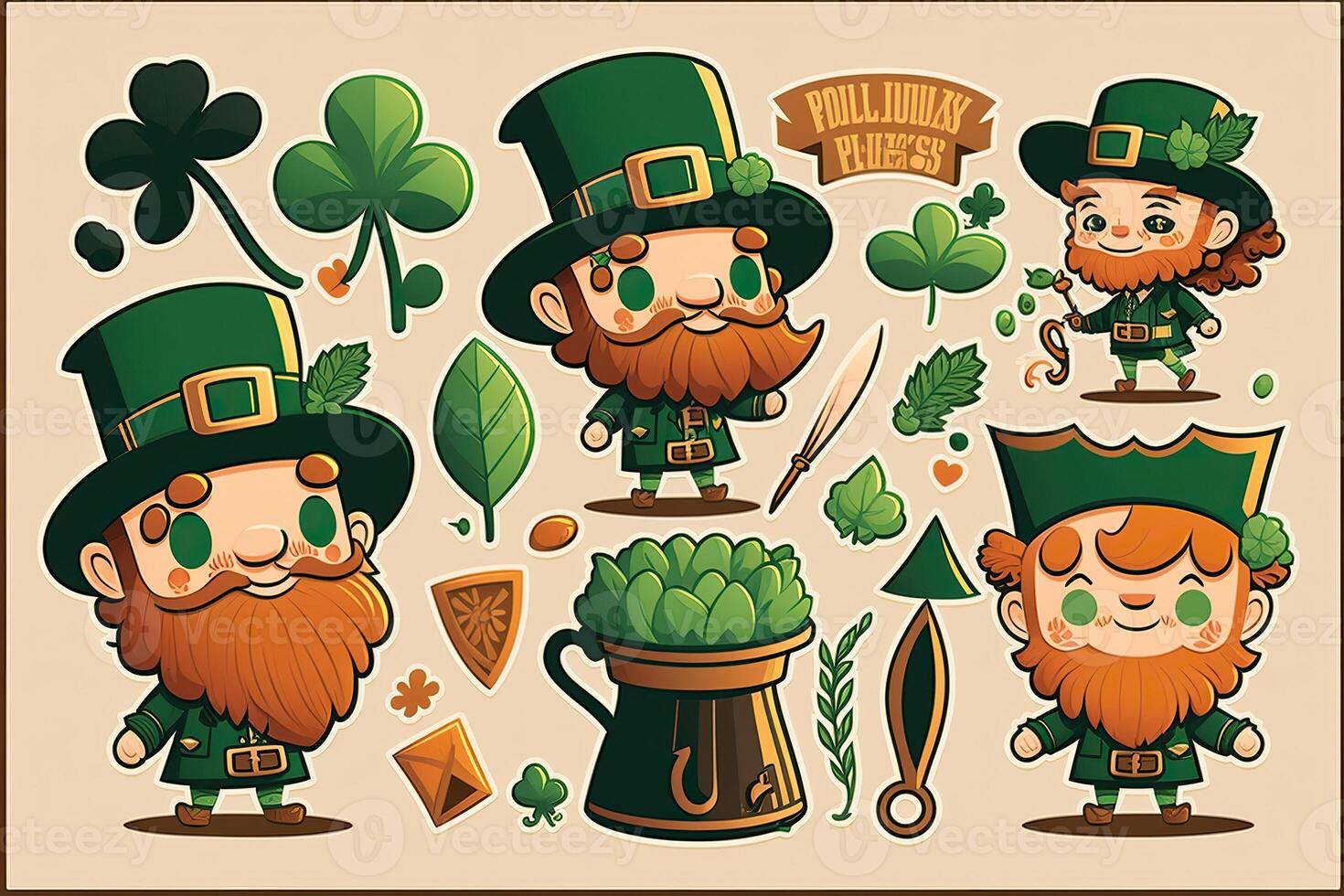 generativo ai ilustração do caprichoso irlandês desenho animado, sharock, cerveja, verde, Panela do ouro, feliz st patrick dia, dobrando papel cortar arte foto