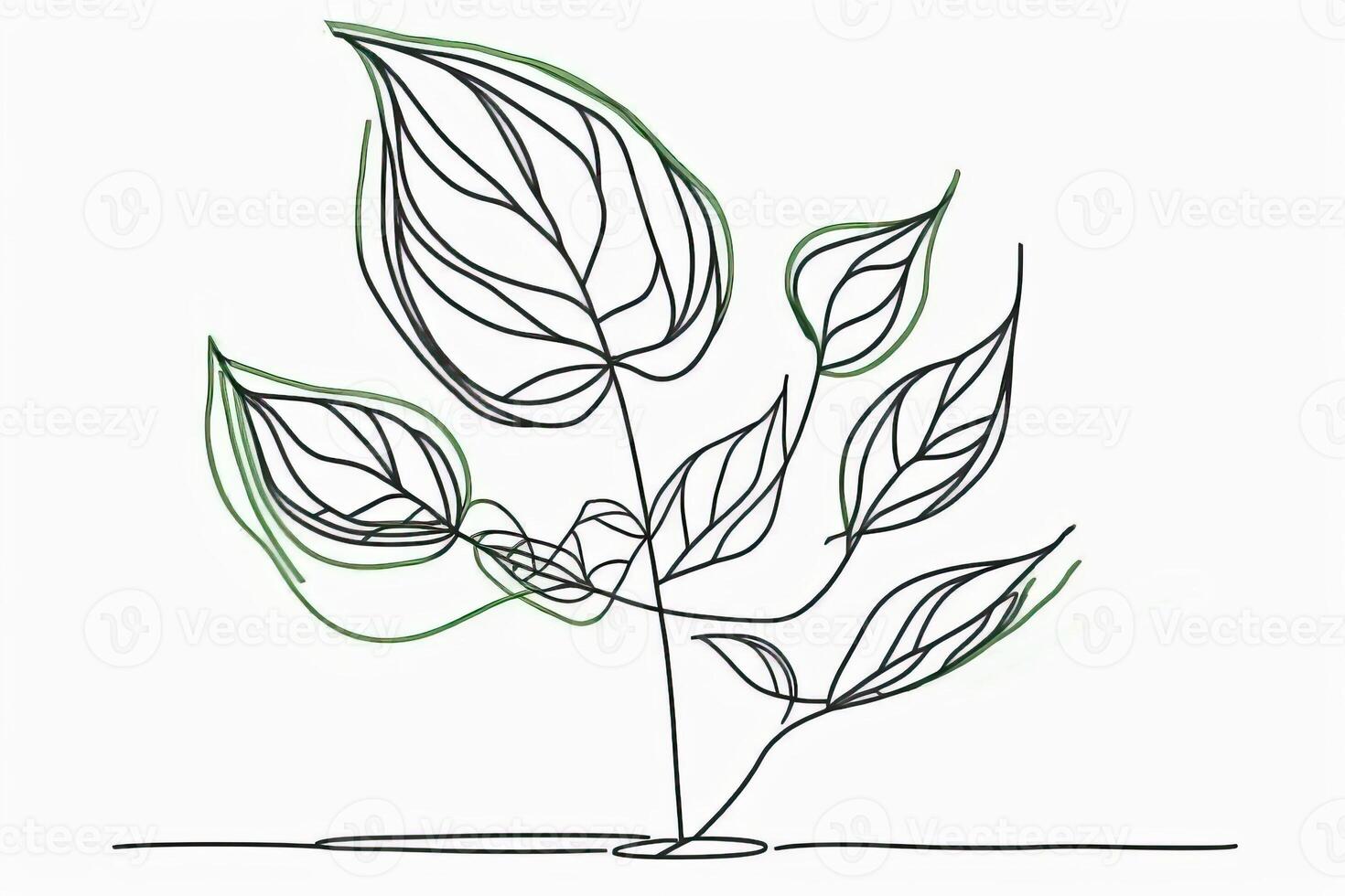 uma contínuo linha do uma simples ilustração do uma plantar folha. generativo ai. abstrato modelo do moderno botânico Projeto para minimalista capas, impressões em Camisetas, cartões postais, bandeiras. foto