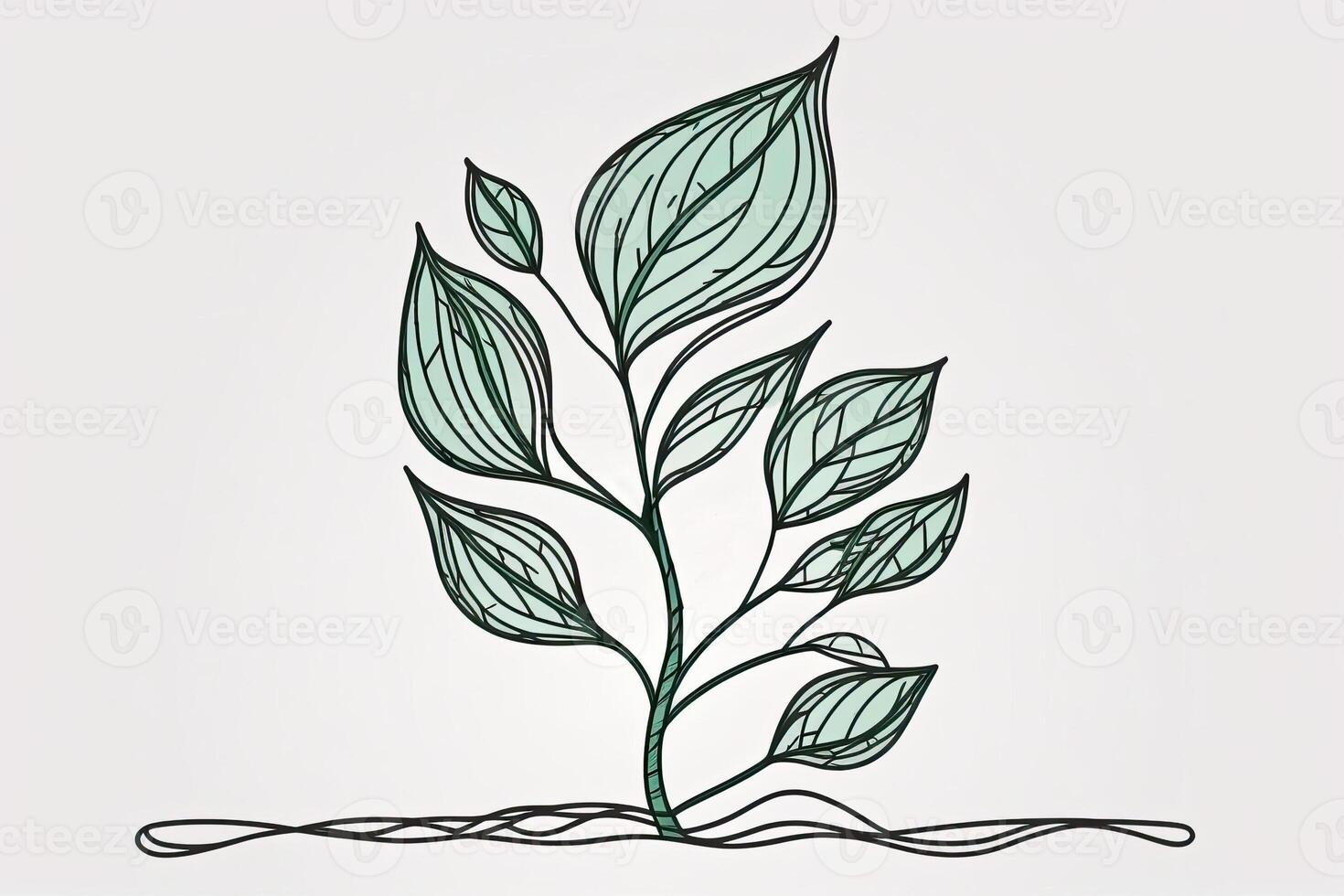 uma contínuo linha do uma simples ilustração do uma verde folha do uma plantar. generativo ai. abstrato modelo do moderno botânico Projeto para minimalista capas, impressões em Camisetas, cartões postais, bandeiras. foto
