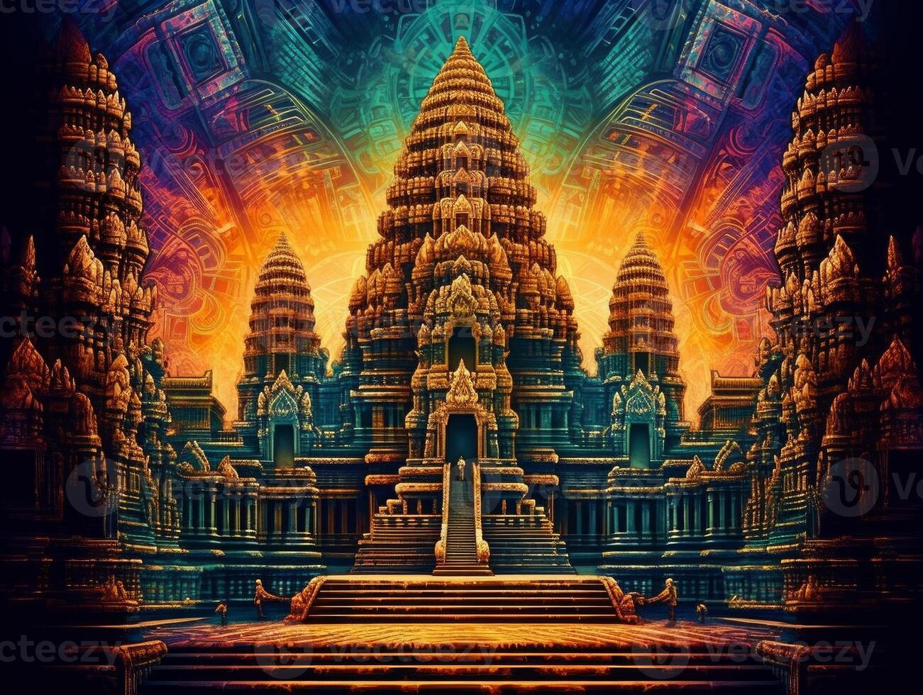 Angkor wat indiano mitologia sul têmpora generativo ai foto