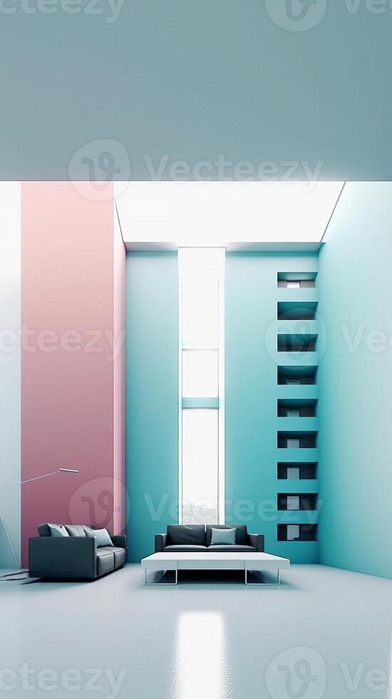 minimalismo limpar \ limpo e brilhante cor Largo área moderno quarto generativo ai foto