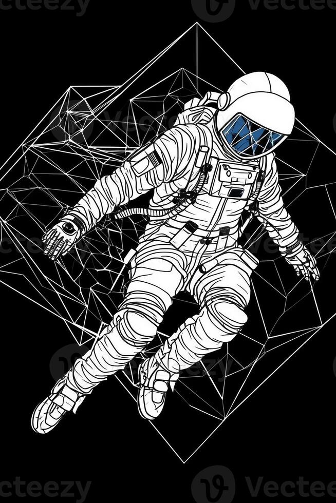 a astronauta flutuando dentro espaço em Preto fundo generativo ai foto