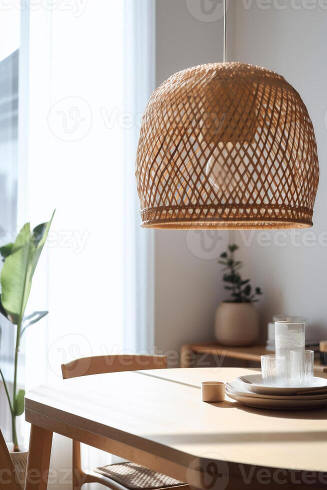 ai gerado interior jantar quarto Visão com boho estético foto