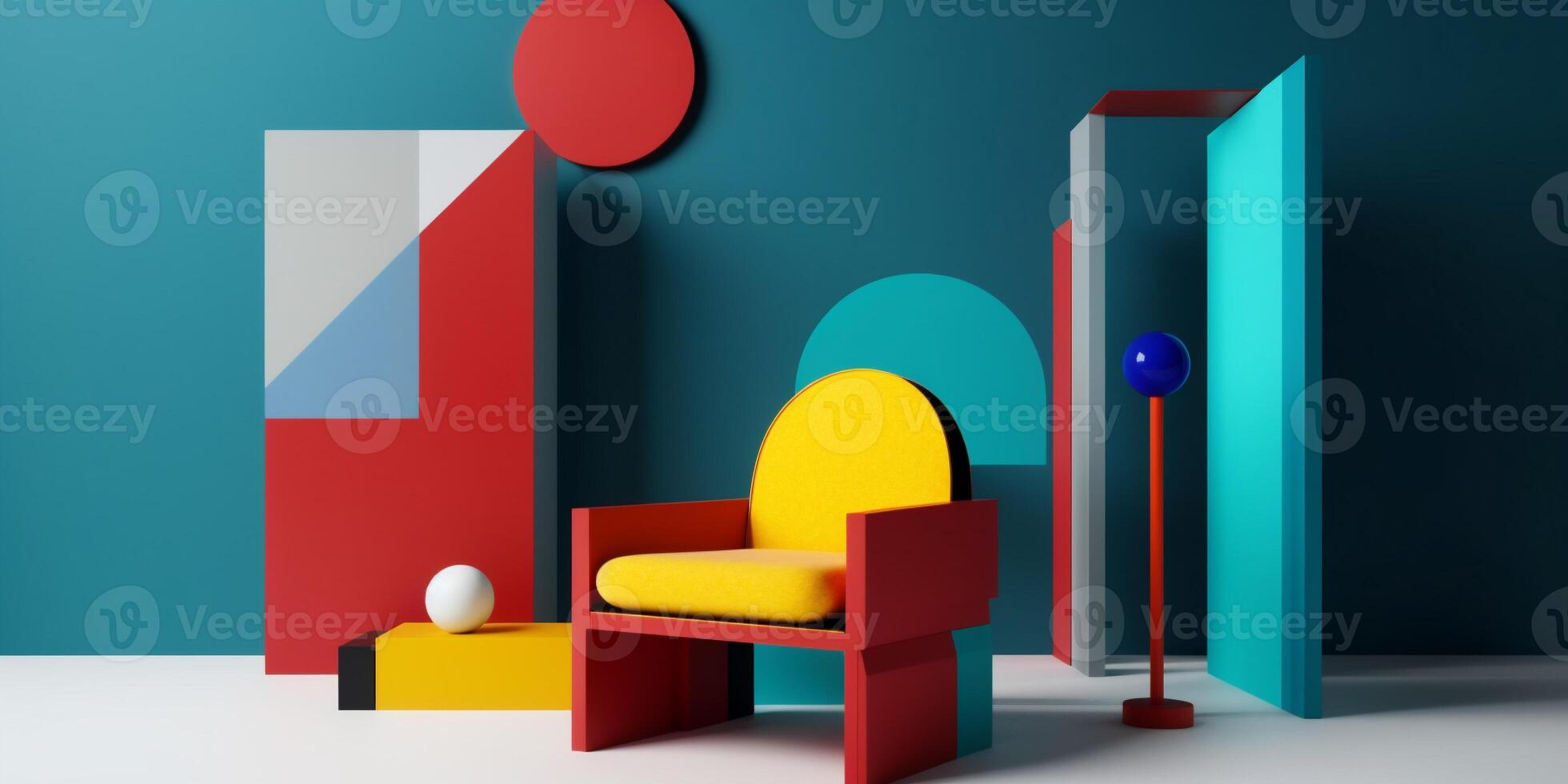 ai gerado colorida contemporâneo interior Visão com moderno mobília foto