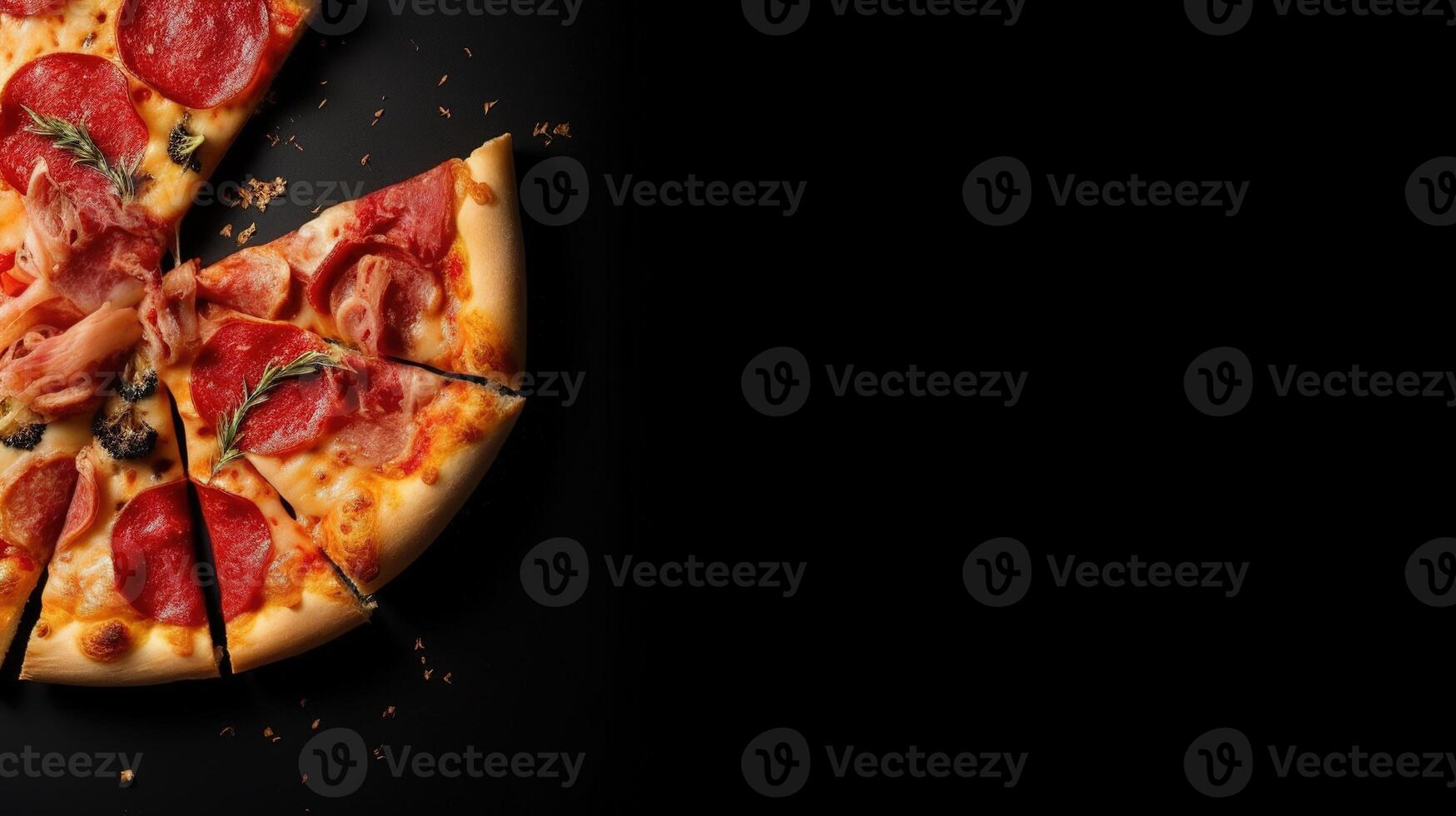 topo Visão delicioso pizza com texto espaço brincar fundo com generativo ai foto