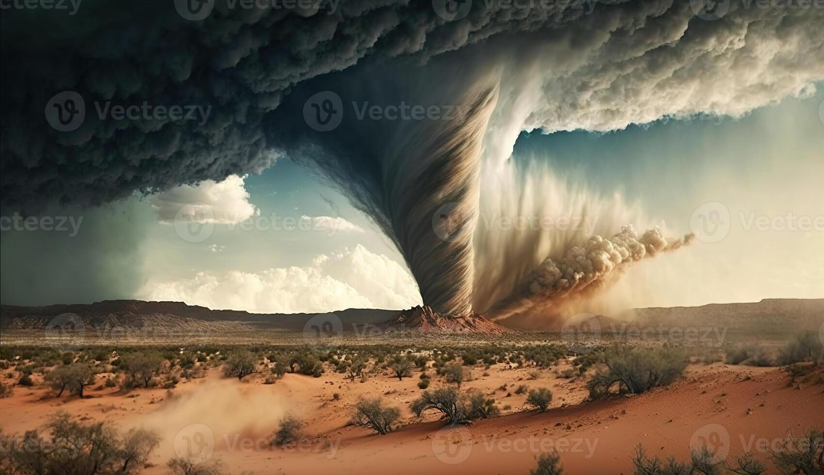 maciço tornado devasta deserto panorama. generativo ai foto