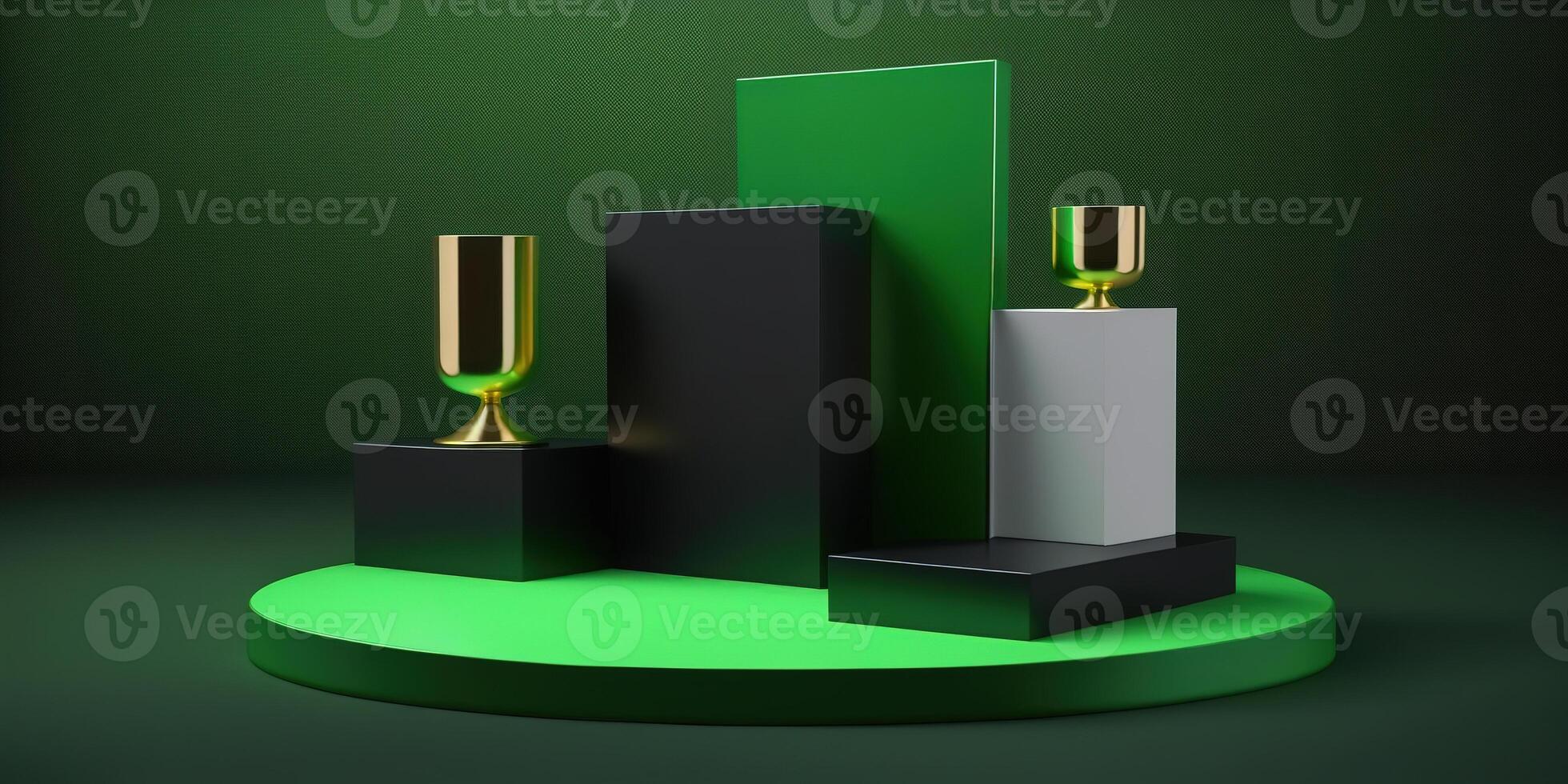 realista 3d verde tema pódio para produtos mostrar. ai gerado foto