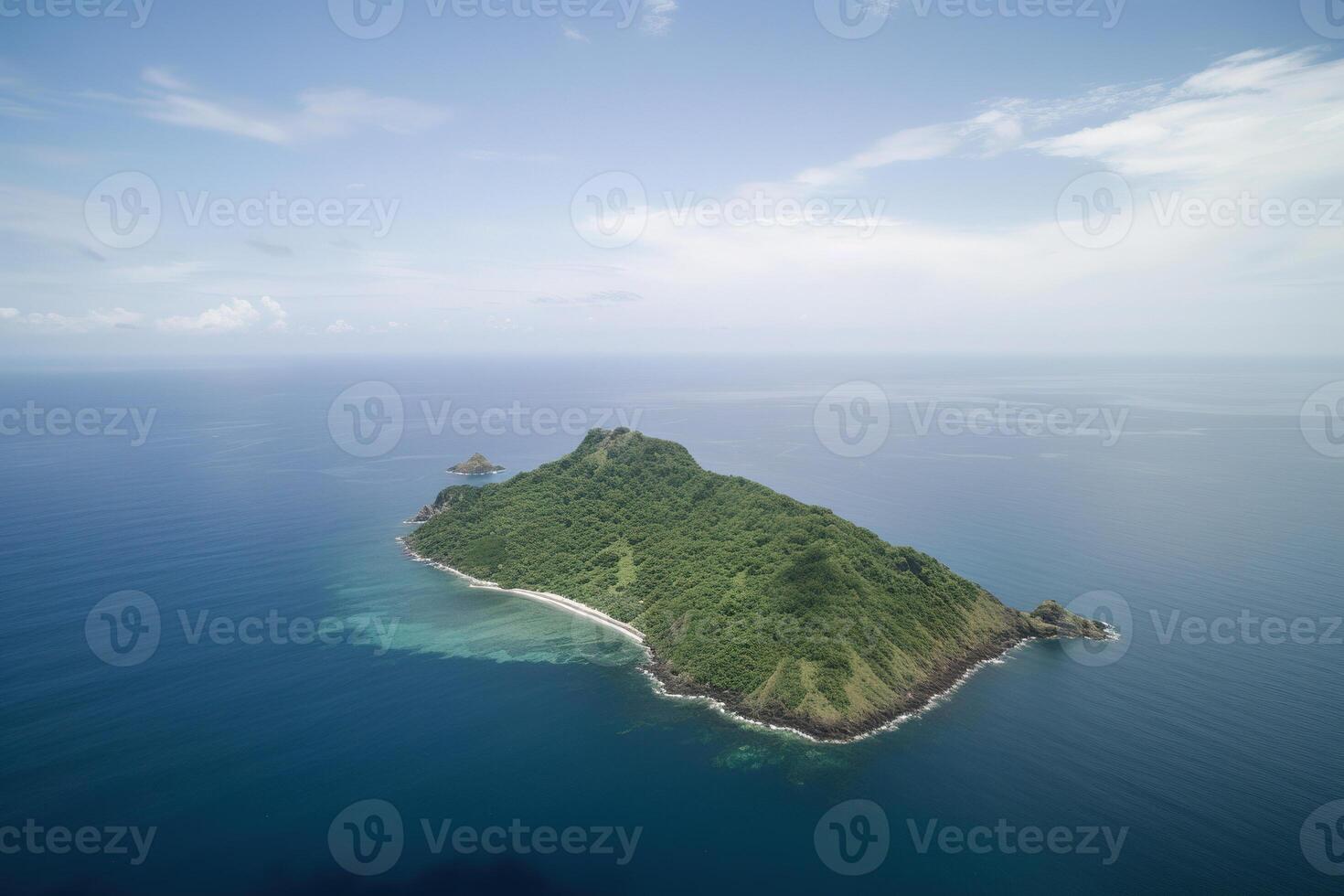 aéreo Visão do uma pequeno ilha dentro a meio do a oceano. ai gerado foto