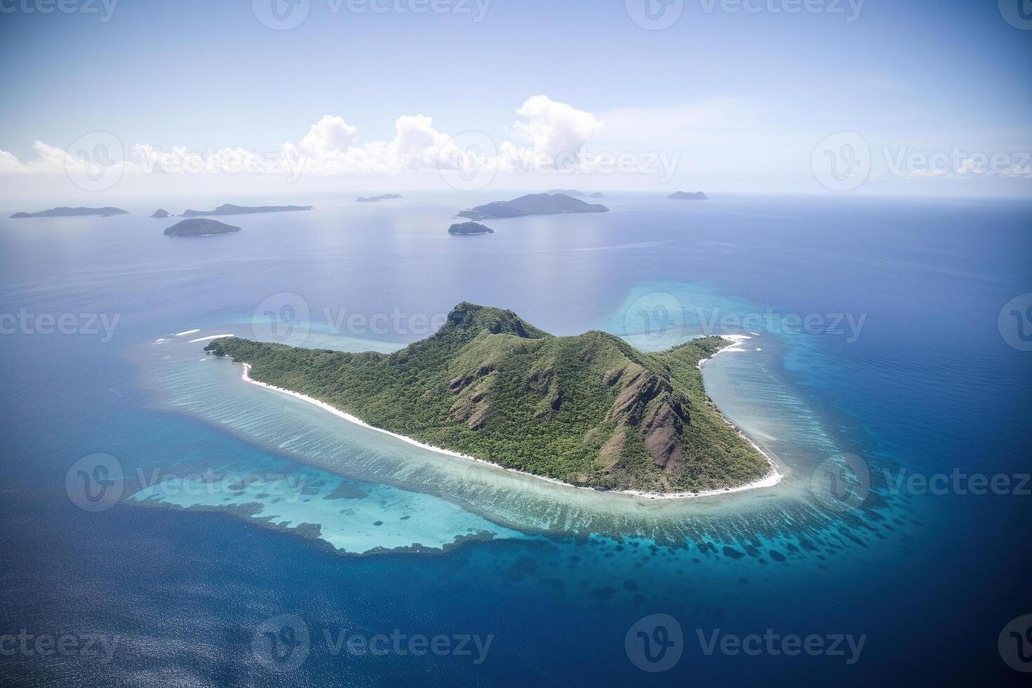 aéreo Visão do uma pequeno ilha dentro a meio do a oceano. ai gerado foto