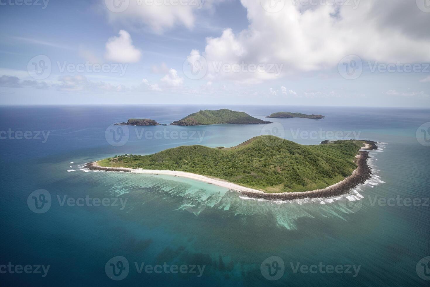 aéreo Visão do uma pequeno ilha dentro a meio do a oceano. ai gerado foto