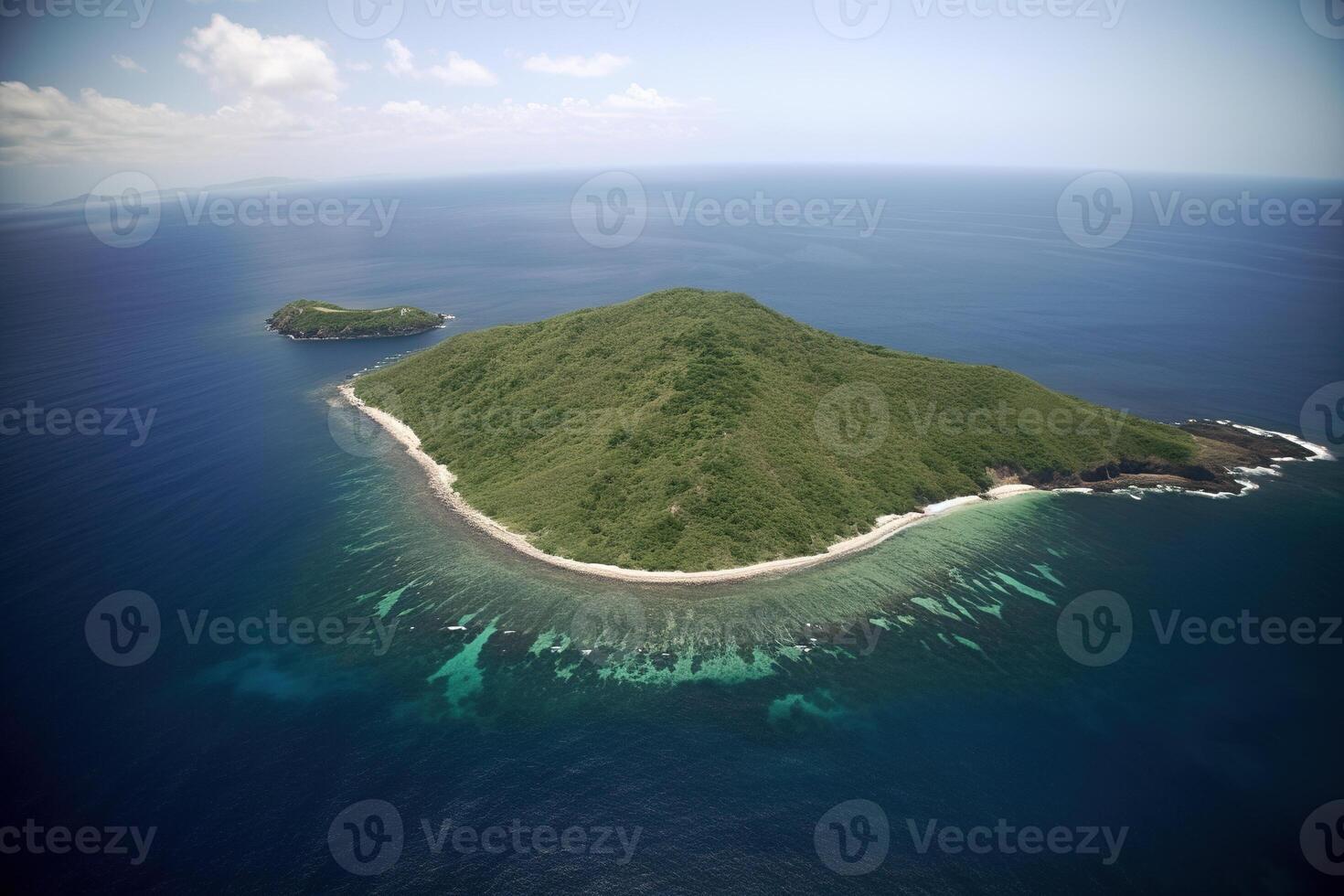 aéreo Visão do uma pequeno ilha dentro a meio do a oceano. ai gerado foto