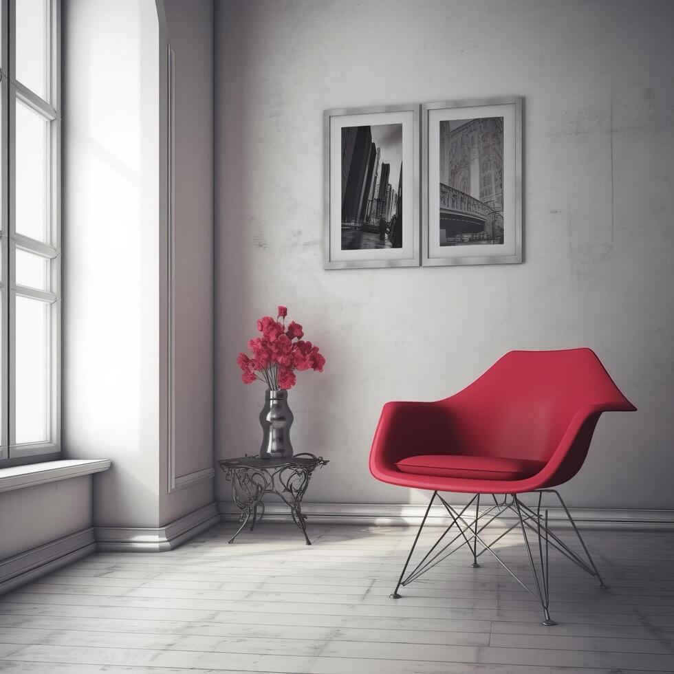 moderno interior com vívido cadeira. ilustração ai generativo foto