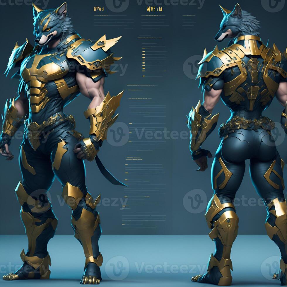 dourado Lobo ninja cheio corpo jogos personagem Projeto ai gerado conteúdo foto