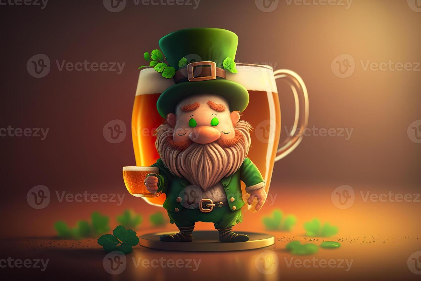 generativo ai ilustração do caprichoso irlandês desenho animado, trevo, cerveja, verde, Panela do ouro, feliz st. patrick dia, dobrando papel cortar arte foto