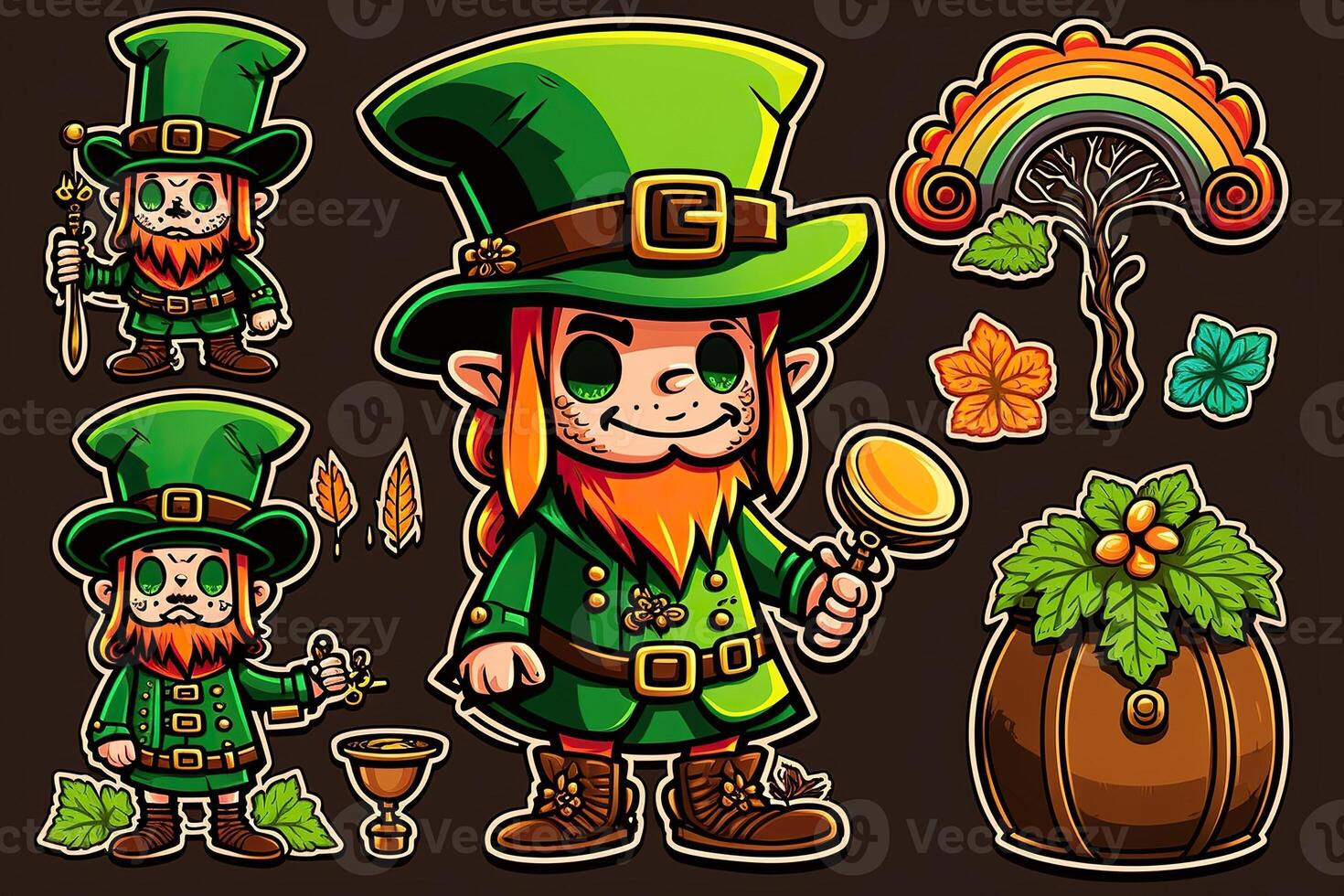 generativo ai ilustração do caprichoso irlandês desenho animado, trevo, cerveja, verde, Panela do ouro, feliz st. patrick dia, dobrando papel cortar arte foto