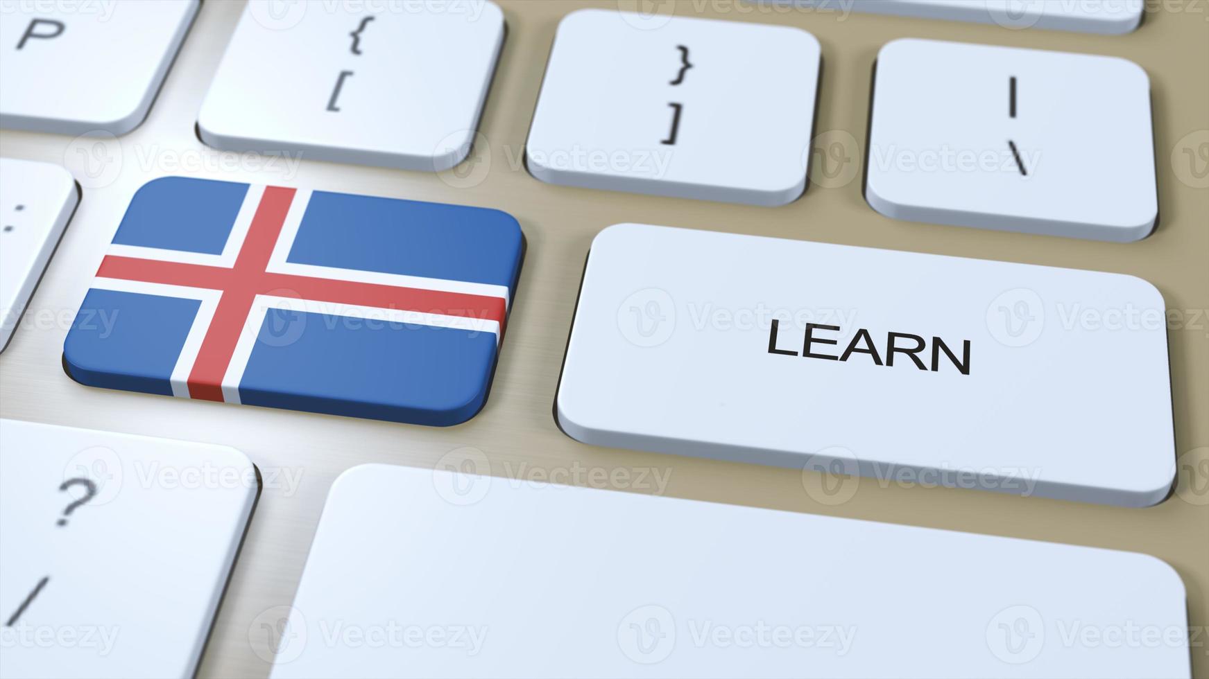 aprender islandês língua conceito. conectados estude cursos. botão com texto em teclado. 3d ilustração foto