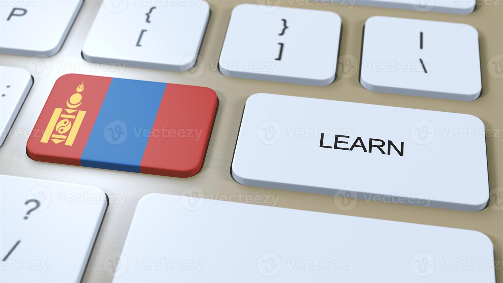 aprender mongol língua conceito. conectados estude cursos. botão com texto em teclado. 3d ilustração foto