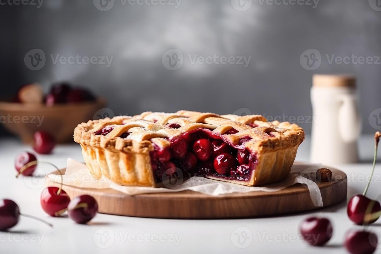 doce saboroso cereja torta. gerado ai. foto