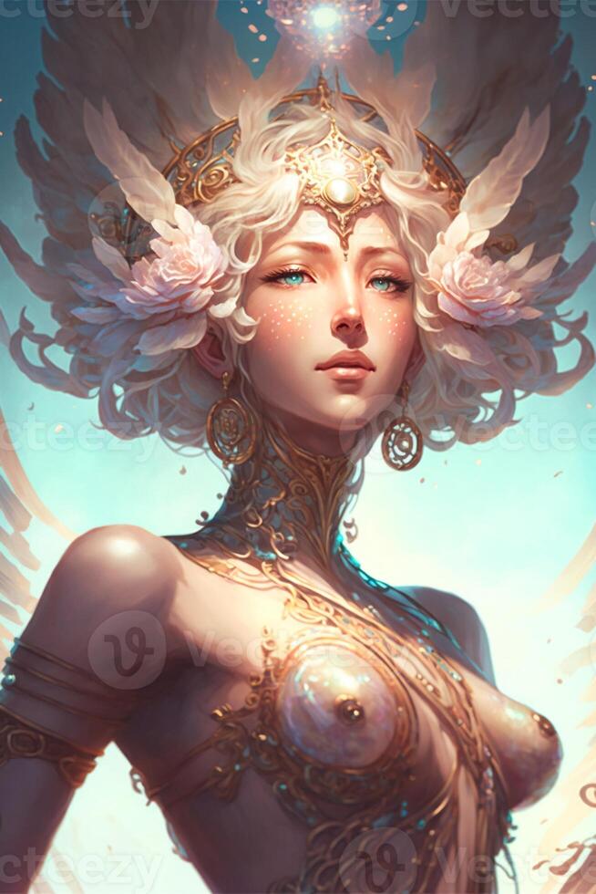 digital pintura do uma mulher com anjo asas. generativo ai. foto