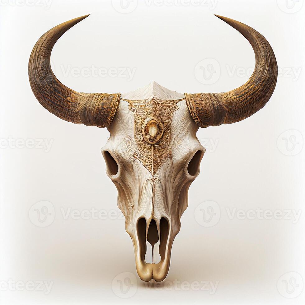 ocidental touro crânio Alto detalhe branco fundo. generativo ai foto