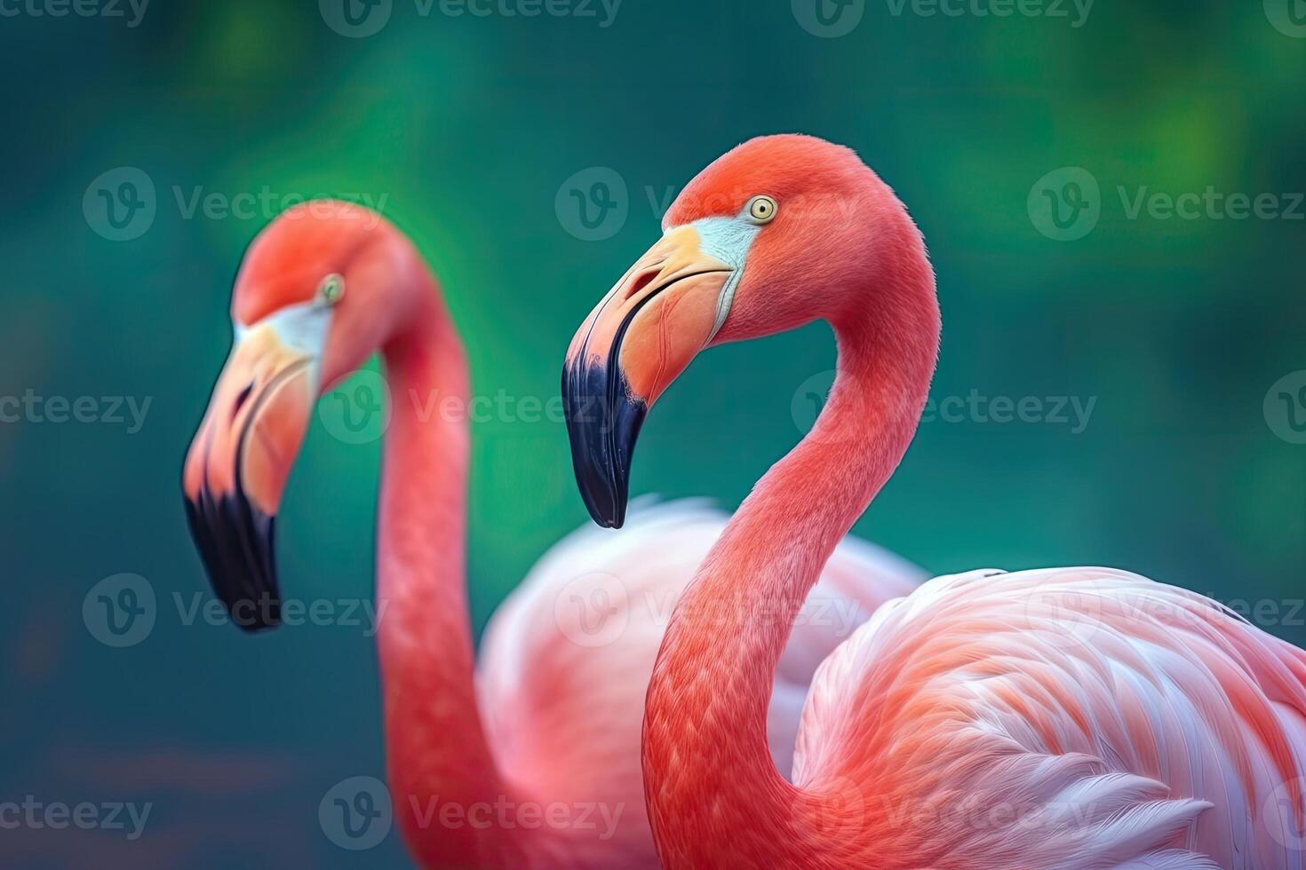 fechar acima retrato do dois flamingo pássaro em pastel colori fundo. generativo ai foto