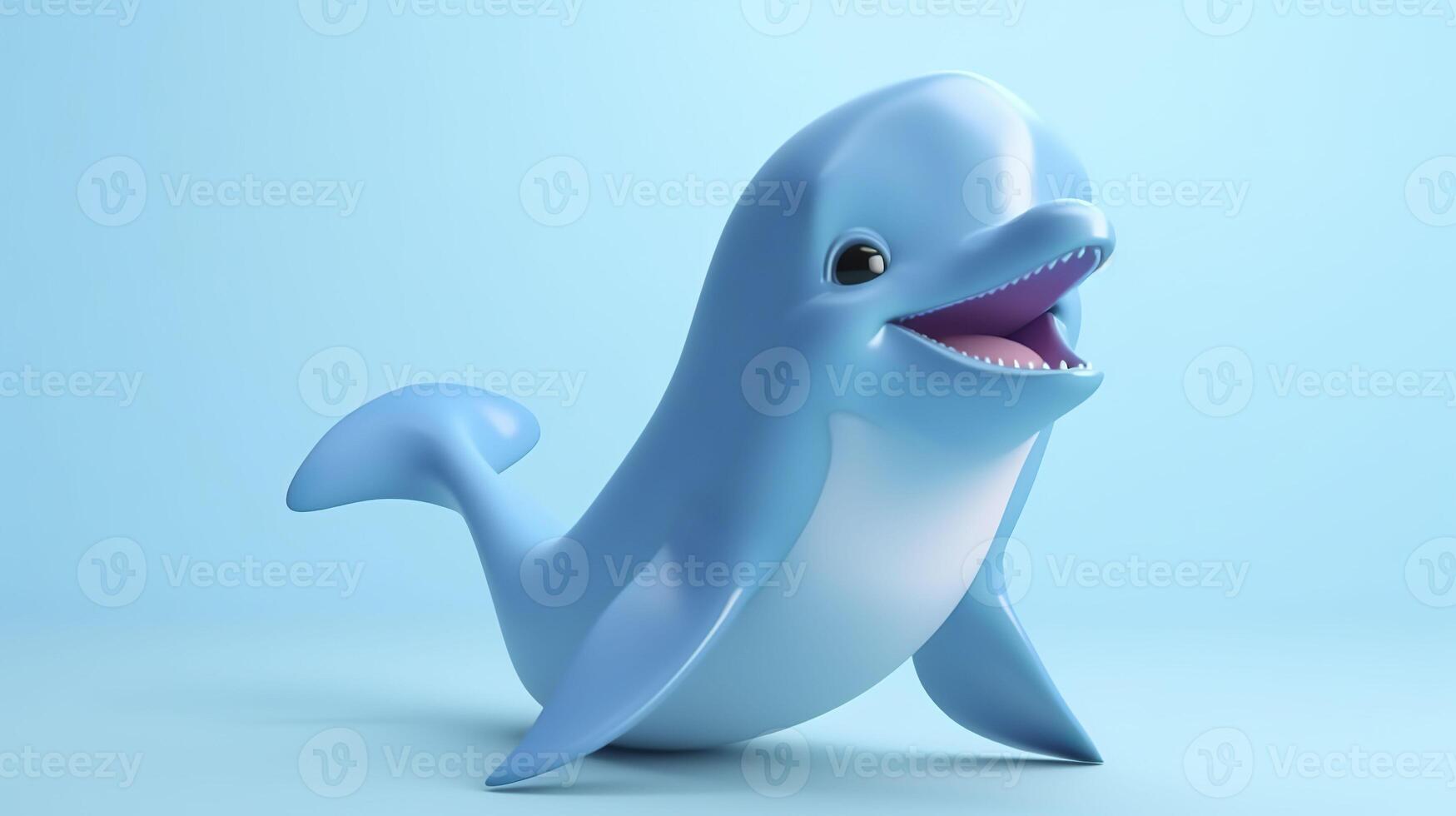 golfinho. fofa desenho animado 3d personagem generativo ai. foto