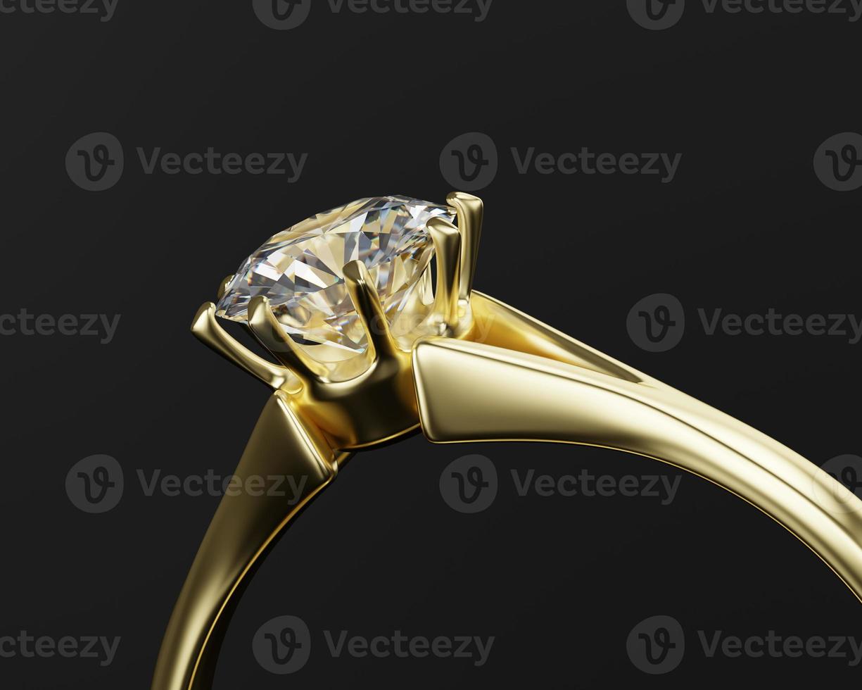 anel de diamante de ouro isolado em fundo preto, renderização em 3D foto