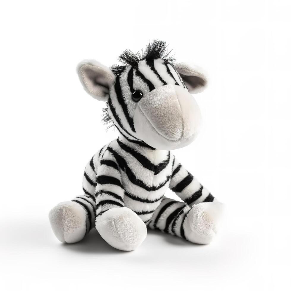 fofa zebra animal mais brinquedo branco fundo animal boneca com generativo ai foto