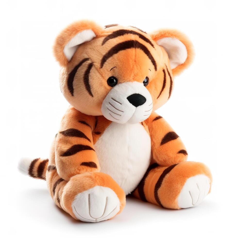 fofa tigre animal pelúcia brinquedo branco fundo animal boneca com generativo ai foto