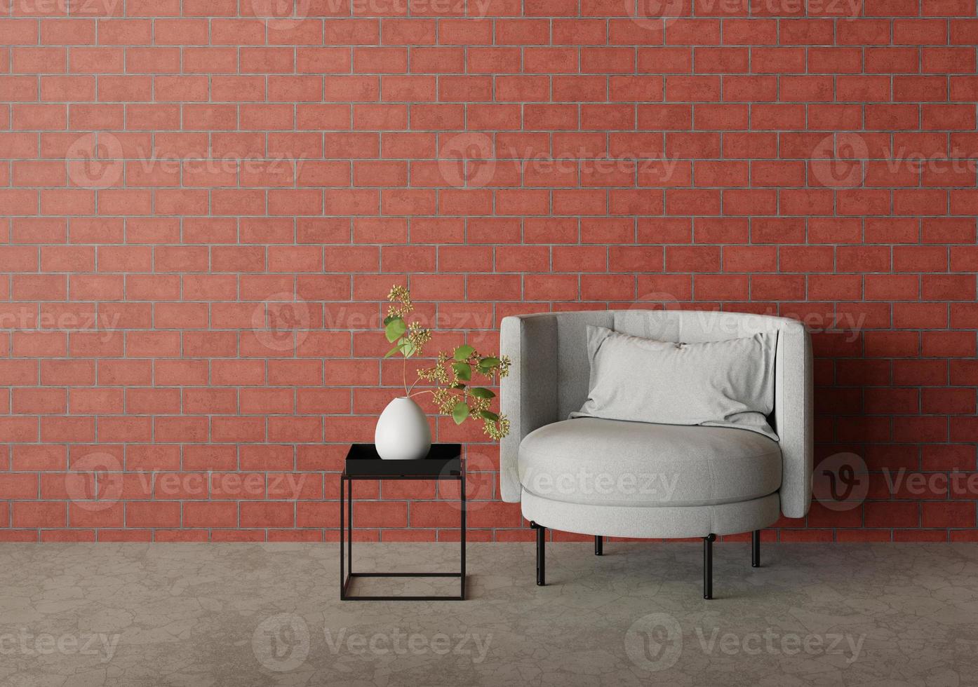 3d Renderização solteiro tecido sofá em vermelho tijolo parede e concreto f foto