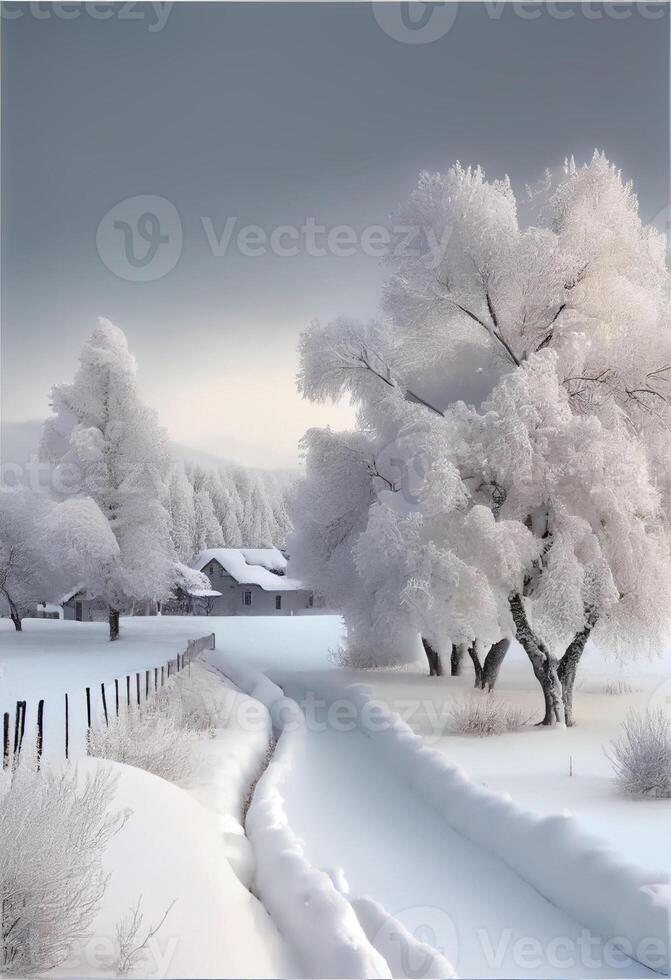 uma lindo neve cena dentro a manhã. generativo ai foto