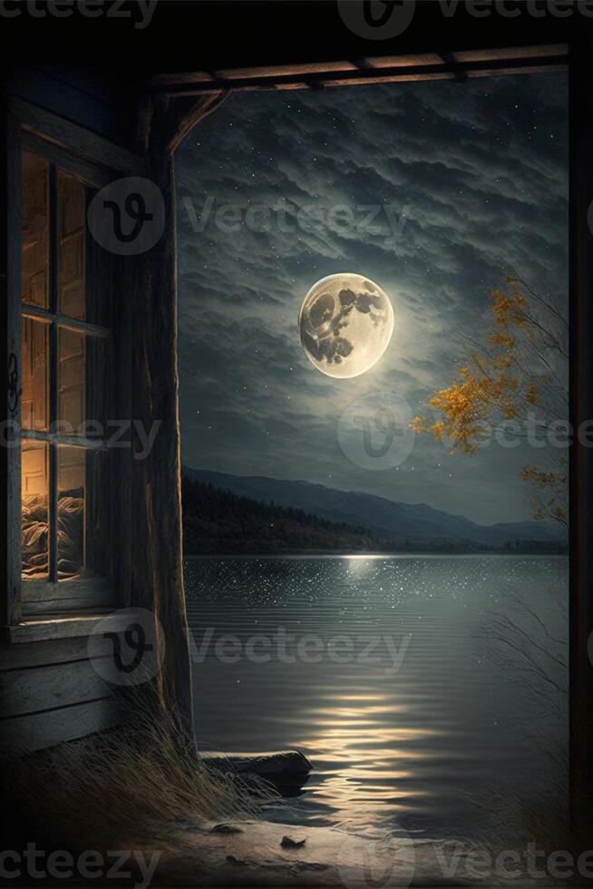 quieto noite com lua. generativo ai. foto