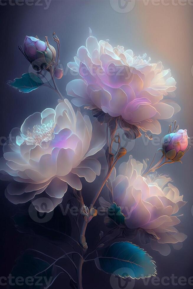 lindo luz espectro flores suave fada névoa. generativo ai. foto