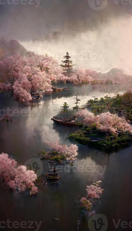 uma ultra-realista antigo Japão lago. generativo ai. foto