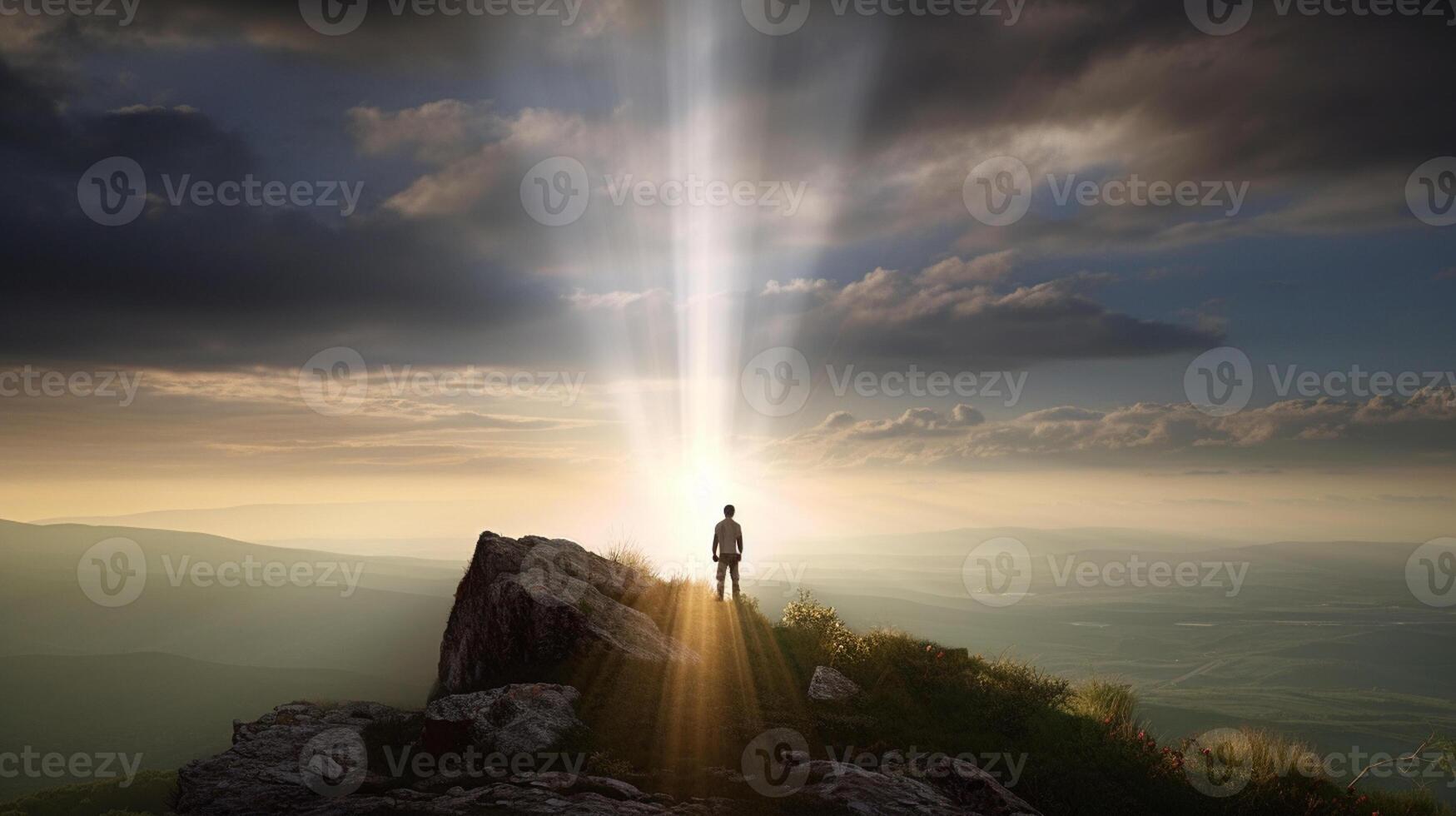 ai generativo uma sozinho homem fazendo orar para Deus, uma espiritual conexão com Deus foto