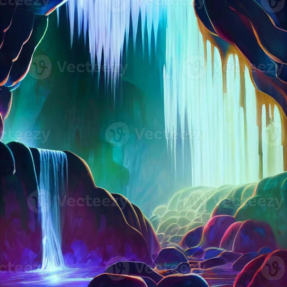 pintura do uma cascata dentro uma caverna. generativo ai. foto